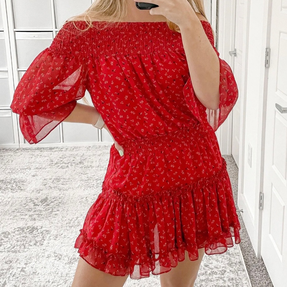 MISA Los Angeles Darla Floral Off Shoulder Mini Dress medium